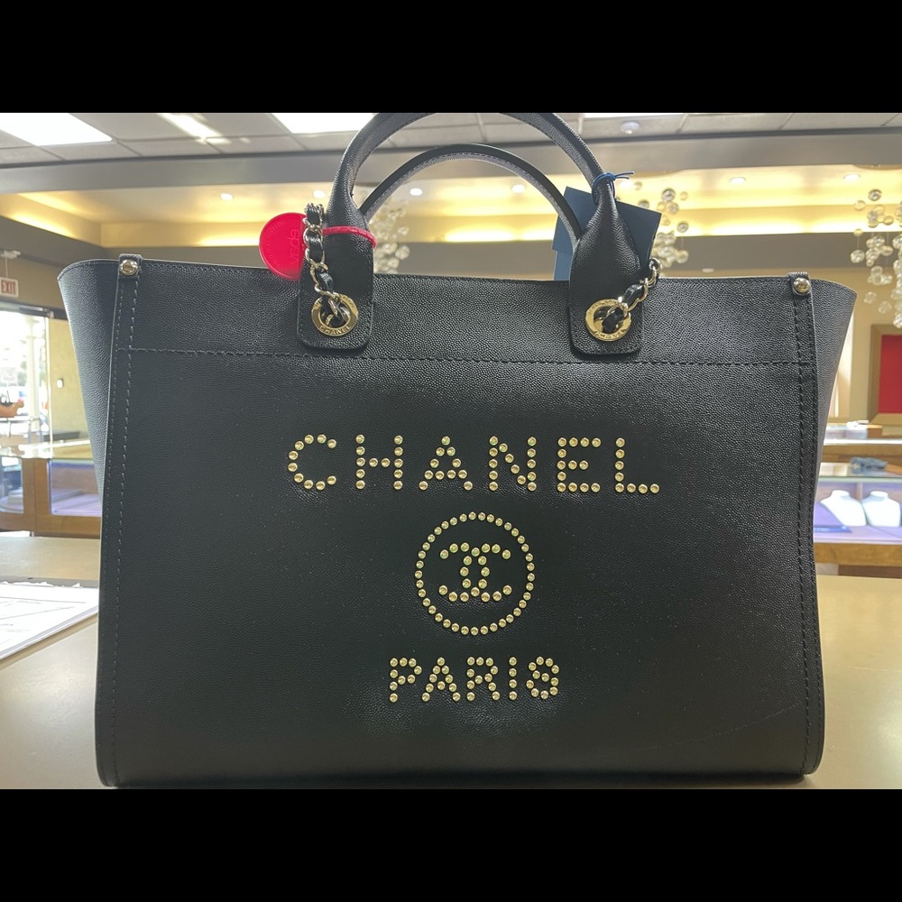 Chanel Deauville Tote Studded Caviar Medium